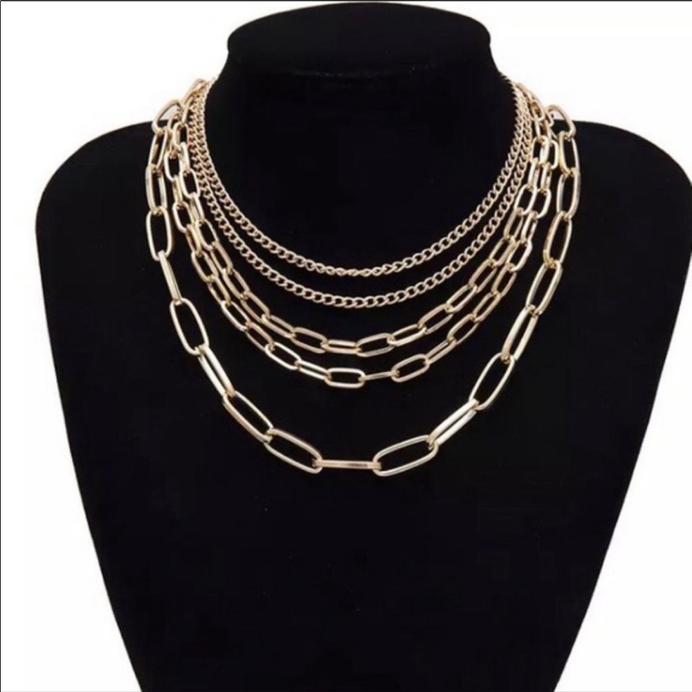 NEW💎18K Gold Multi Layer Punk Chain Necklace - Picture 2 of 8